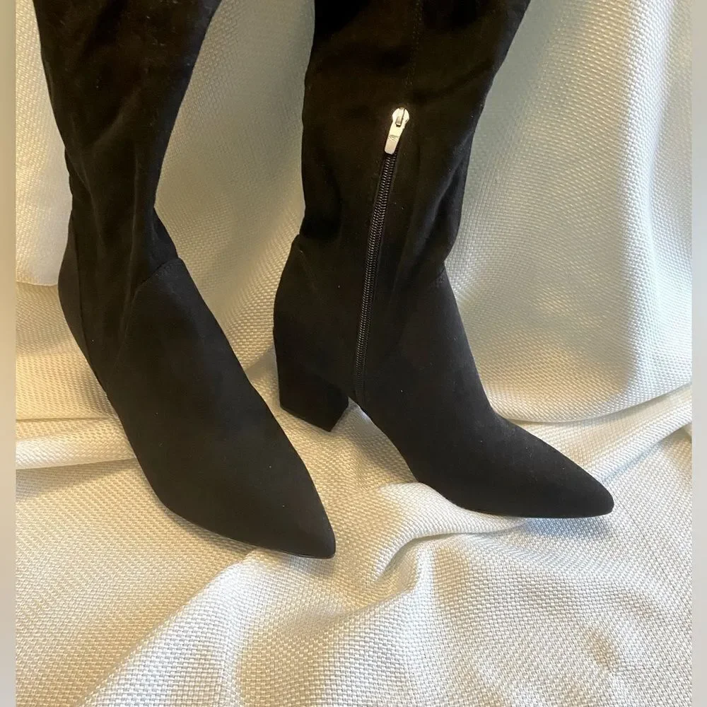 NWOT Marc fisher black faux suede block heel over the knee fabric boots size 12